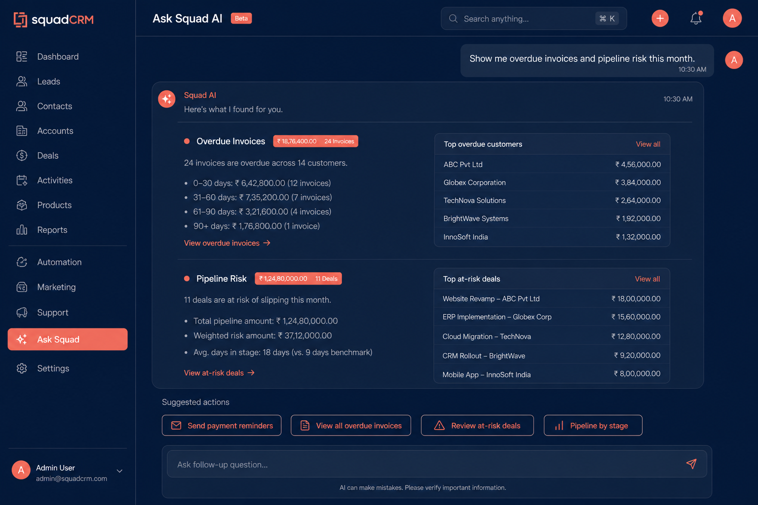 SquadCRM Ask Squad AI