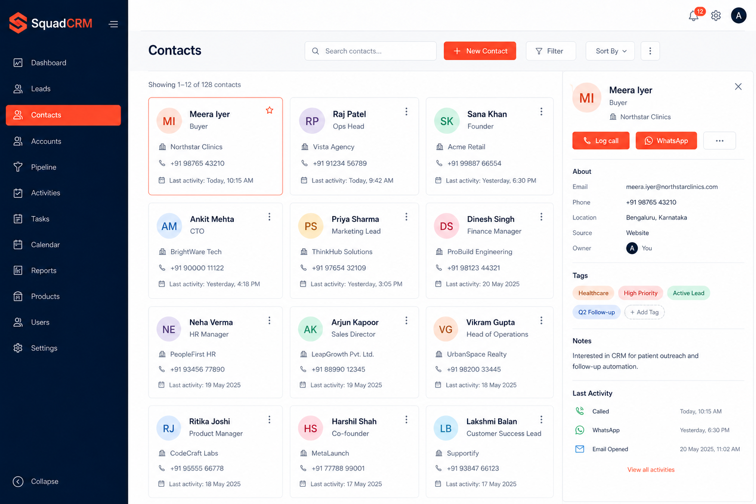 SquadCRM contacts directory